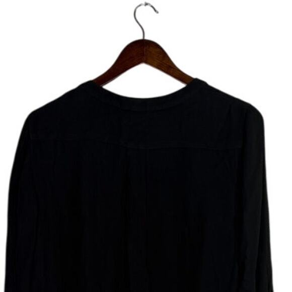 J.Crew Keyhole Puff Long Sleeve Drapey Crepe Blouse Button Closure L Black #4128 - Picture 6 of 15